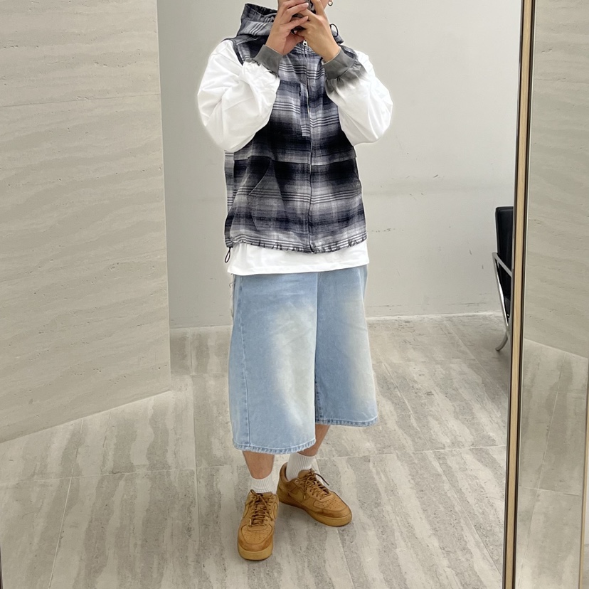 707.APT東大門㊣實拍女裝新品時尚休閑馬甲不含內搭格紋連帽707.APT-男裝馬甲圖色2