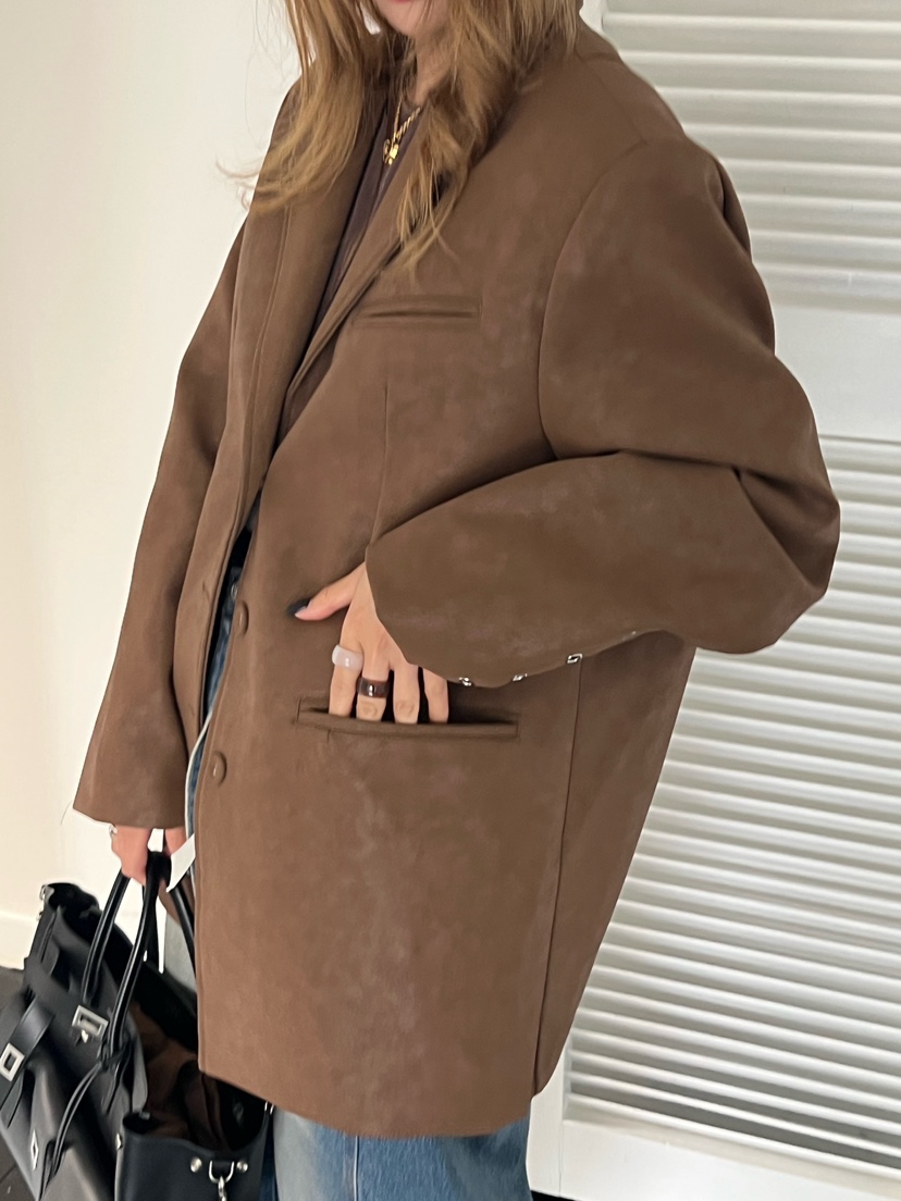 ZEROZERO東大門㊣實拍女裝新品推薦時尚25秋冬熱賣夾克絨面革ZEROZERO夾克圖色3