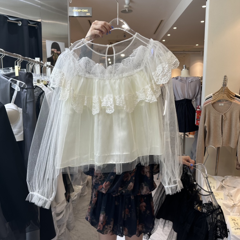 CHEAP-CHIC韓國直郵㊣女裝新款時尚推薦休閑襯衫蕾絲衫網眼CHEAP-CHIC/CHARLES THE SECOND襯衫/蕾絲衫