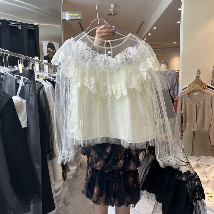 CHEAP-CHIC韓國直郵㊣女裝新款時尚推薦休閑襯衫蕾絲衫網眼CHEAP-CHIC/CHARLES THE SECOND襯衫/蕾絲衫