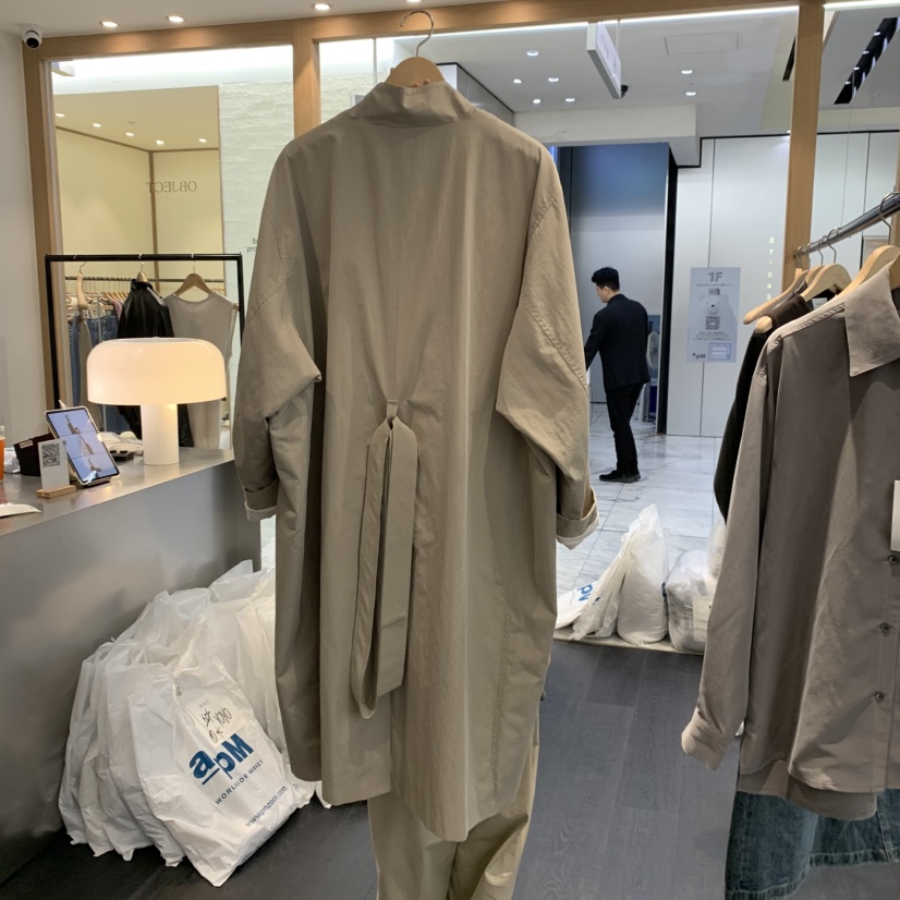 OBJECT韓國代購㊣女裝新款真品時尚熱賣長款風衣含腰帶高領OBJECT長款風衣
