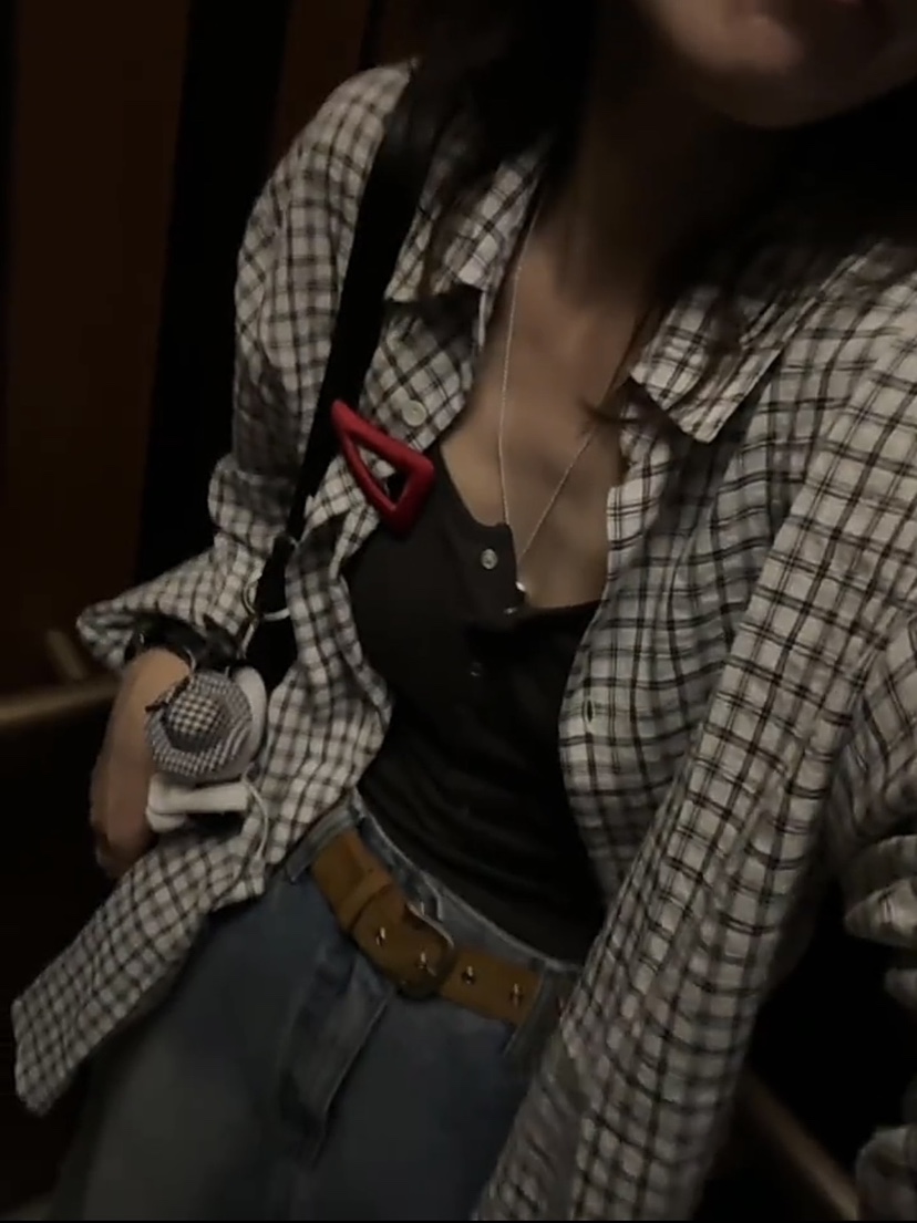 PAIRING韓國直郵㊣女裝新款時尚襯衫蕾絲衫不含內搭格紋寬松PAIRING襯衫/蕾絲衫