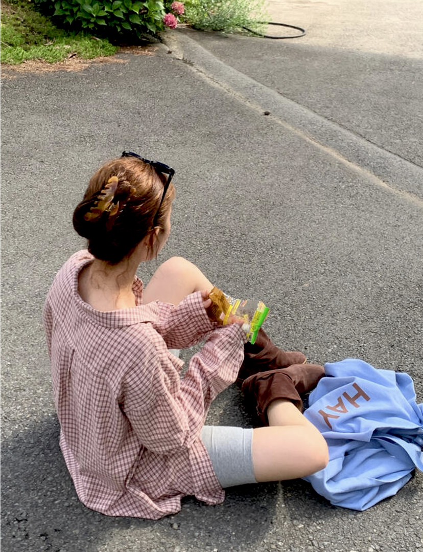 PAIRING韓國直郵㊣女裝新款時尚襯衫蕾絲衫不含內搭格紋寬松PAIRING襯衫/蕾絲衫