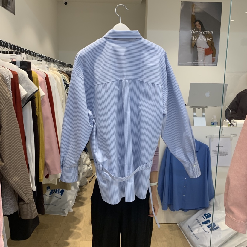 RUMIRU/AWEAR東大門㊣直郵女士新款職業休閑襯衫蕾絲衫含腰帶awear/RUMIRU襯衫/蕾絲衫