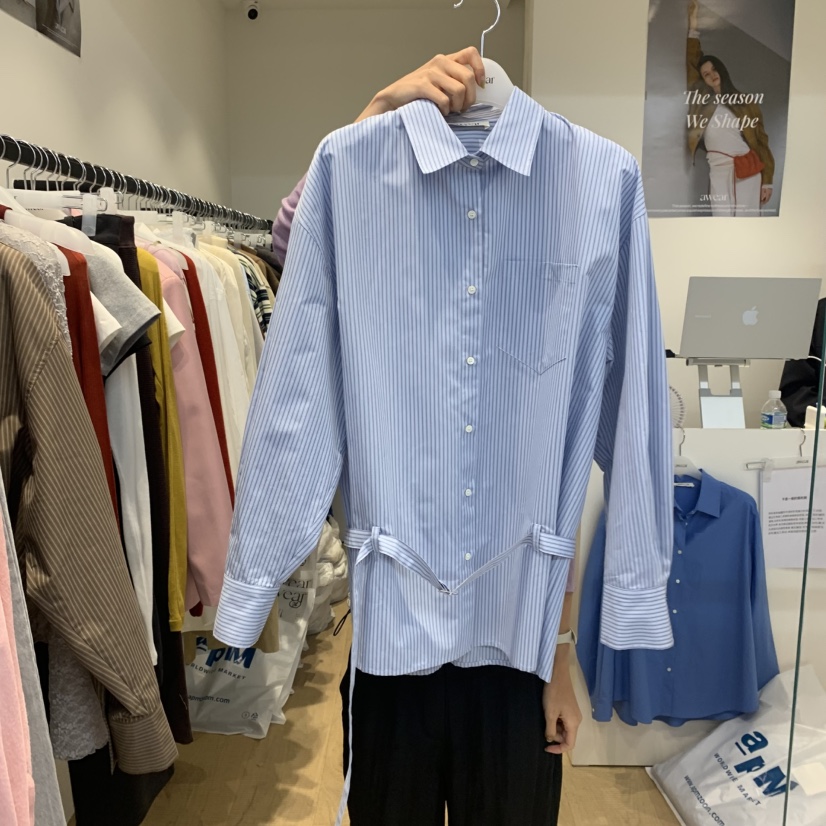 RUMIRU/AWEAR東大門㊣直郵女士新款職業休閑襯衫蕾絲衫含腰帶awear/RUMIRU襯衫/蕾絲衫