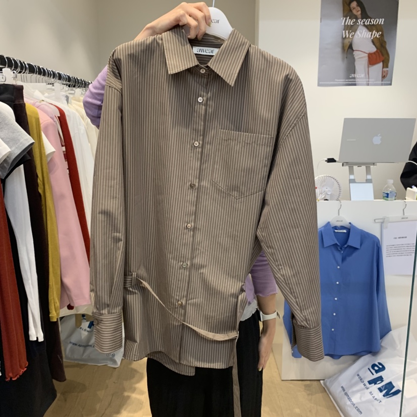 RUMIRU/AWEAR東大門㊣直郵女士新款職業休閑襯衫蕾絲衫含腰帶awear/RUMIRU襯衫/蕾絲衫圖色2