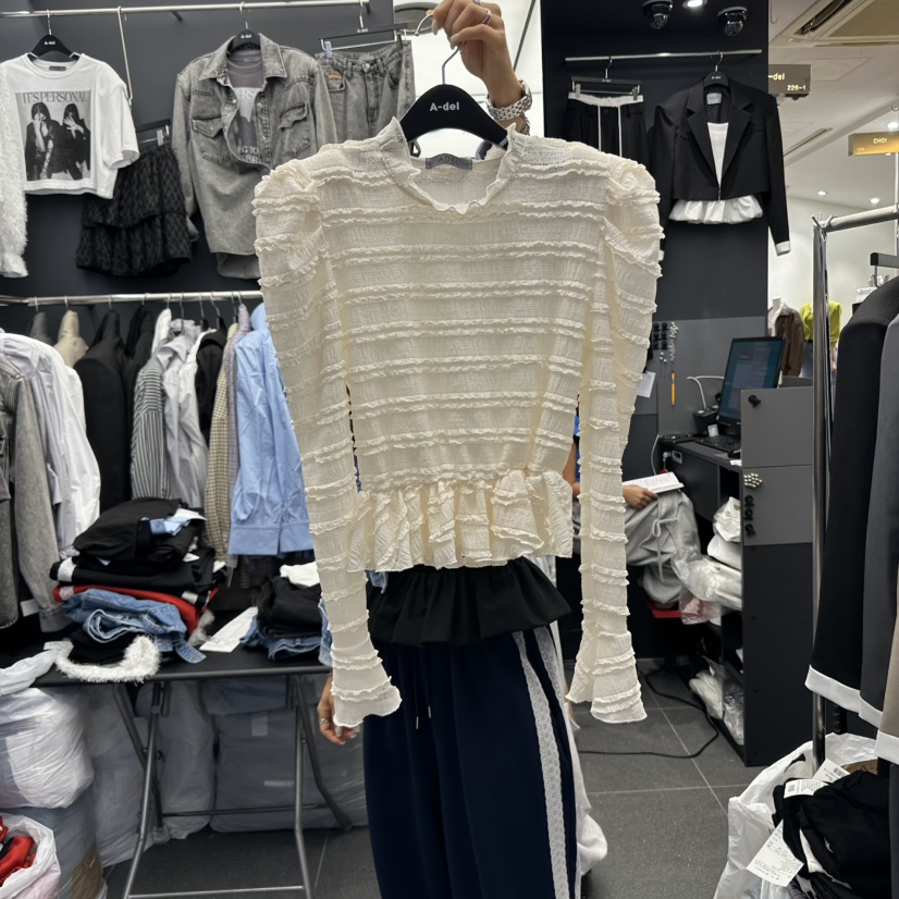 A-DEL韓國代購㊣女裝新品熱賣休閑人氣25秋冬襯衫蕾絲衫蕾絲A-DEL襯衫/蕾絲衫圖色1