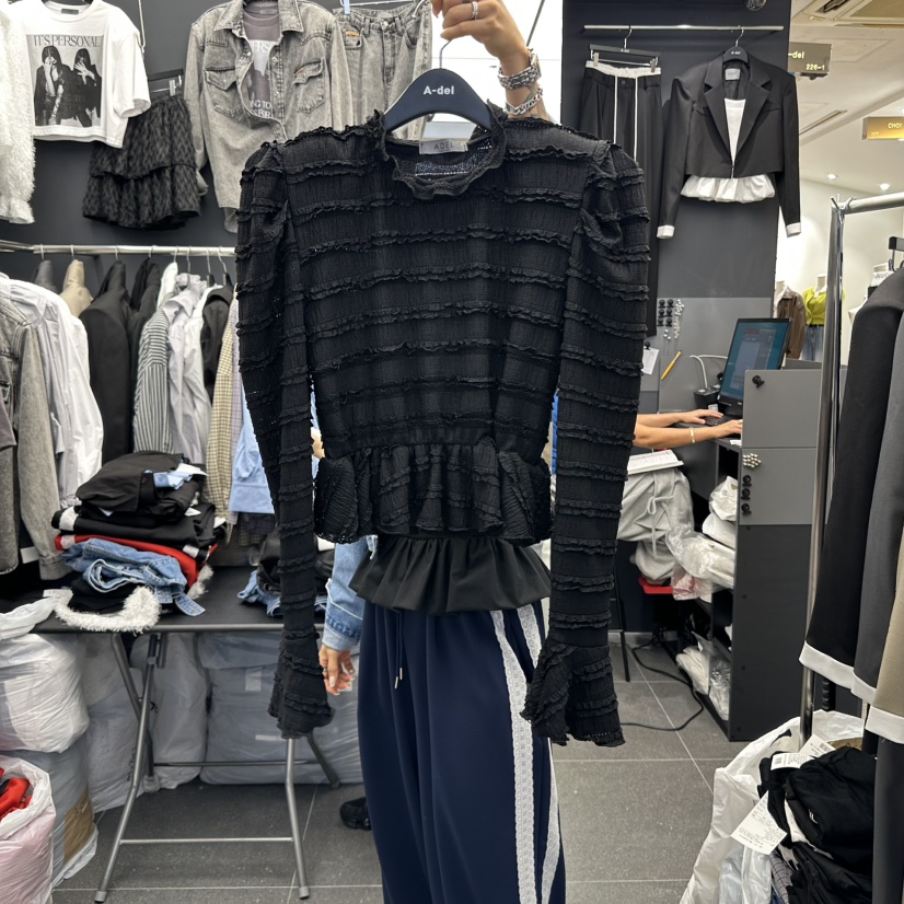 A-DEL韓國代購㊣女裝新品熱賣休閑人氣25秋冬襯衫蕾絲衫蕾絲A-DEL襯衫/蕾絲衫圖色2