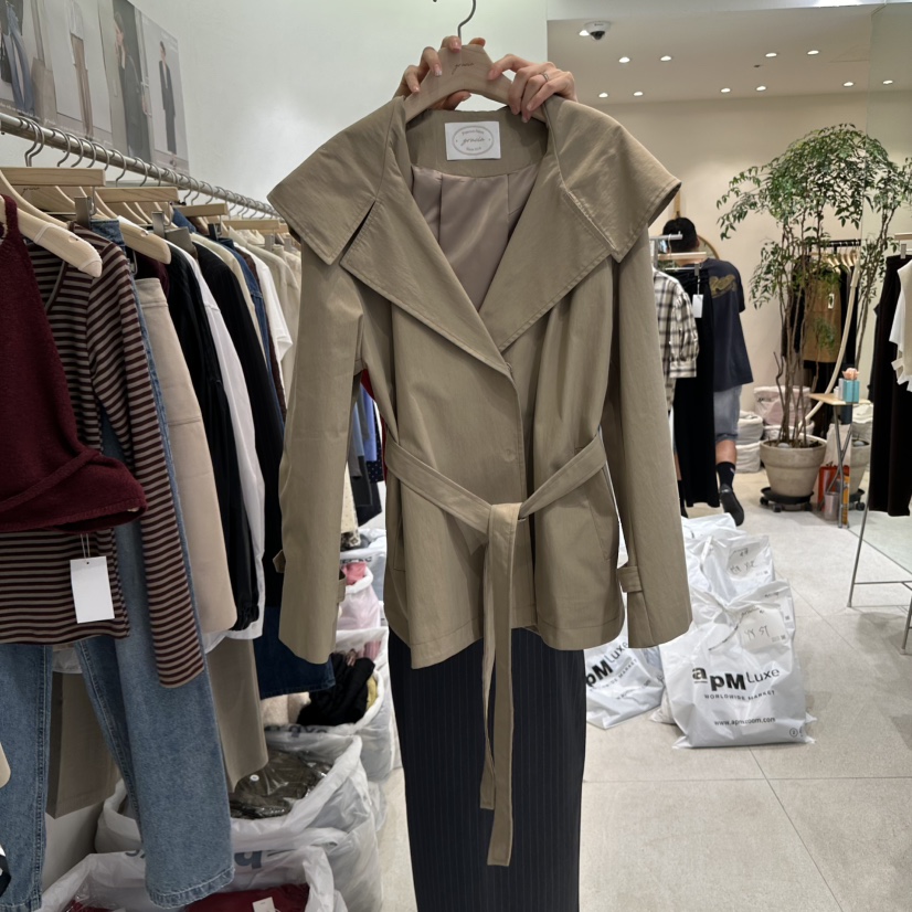 GRACIA東大門㊣直郵女裝新品25秋冬真品職業夾克含腰帶連帽GRACIA夾克圖色2