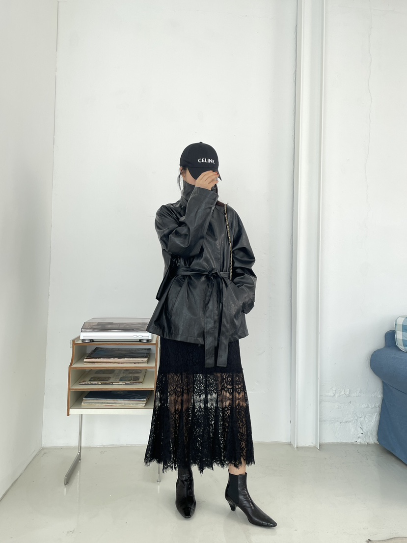 CHAHEE東大門㊣直郵女士新款職業休閑真品熱賣25秋冬皮衣含腰帶CHAHEE皮衣
