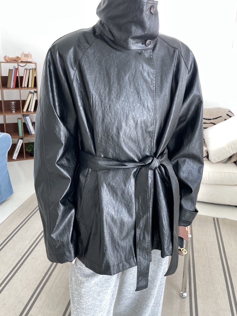CHAHEE東大門㊣直郵女士新款職業休閑真品熱賣25秋冬皮衣含腰帶CHAHEE皮衣