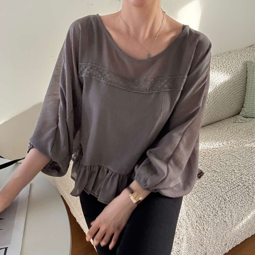 BLUE RIBBON韓國代購㊣女裝新款時尚熱賣推薦休閑襯衫蕾絲衫BLUE RIBBON襯衫/蕾絲衫
