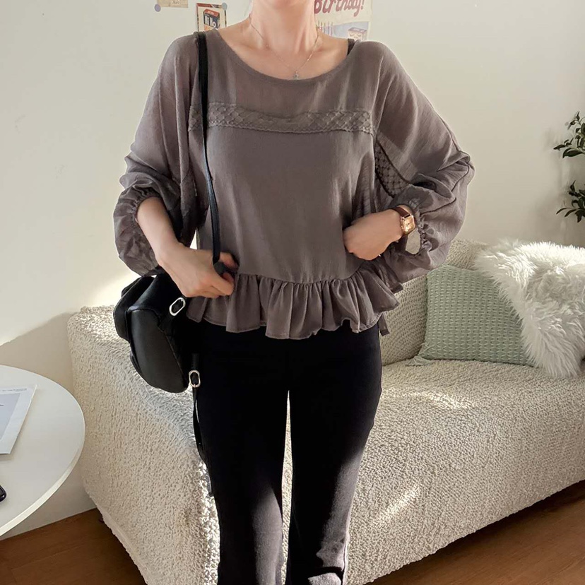 BLUE RIBBON韓國代購㊣女裝新款時尚熱賣推薦休閑襯衫蕾絲衫BLUE RIBBON襯衫/蕾絲衫