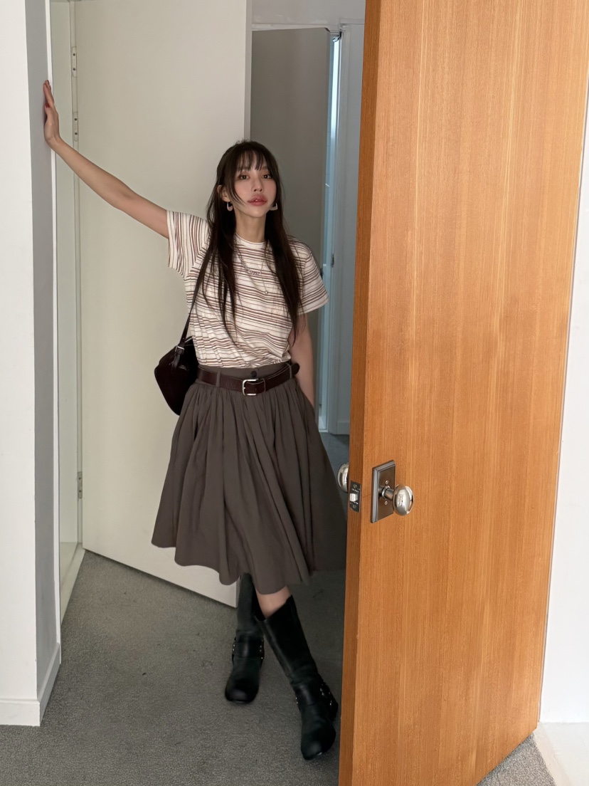 BERTHA韓國直郵㊣女裝新款真品人氣25秋冬半身裙中短裙褶皺長款BERTHA半身裙/中短裙