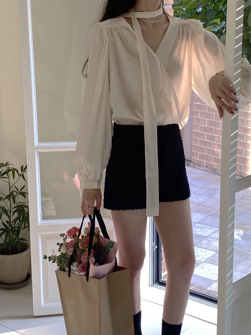 LETAILOR東大門㊣直郵女士新品25秋冬熱賣襯衫蕾絲衫含脖帶LETAILOR襯衫/蕾絲衫