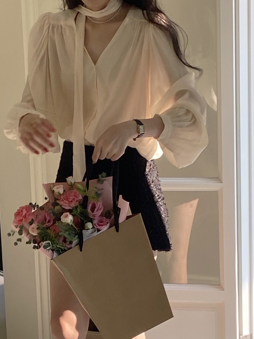 LETAILOR東大門㊣直郵女士新品25秋冬熱賣襯衫蕾絲衫含脖帶LETAILOR襯衫/蕾絲衫