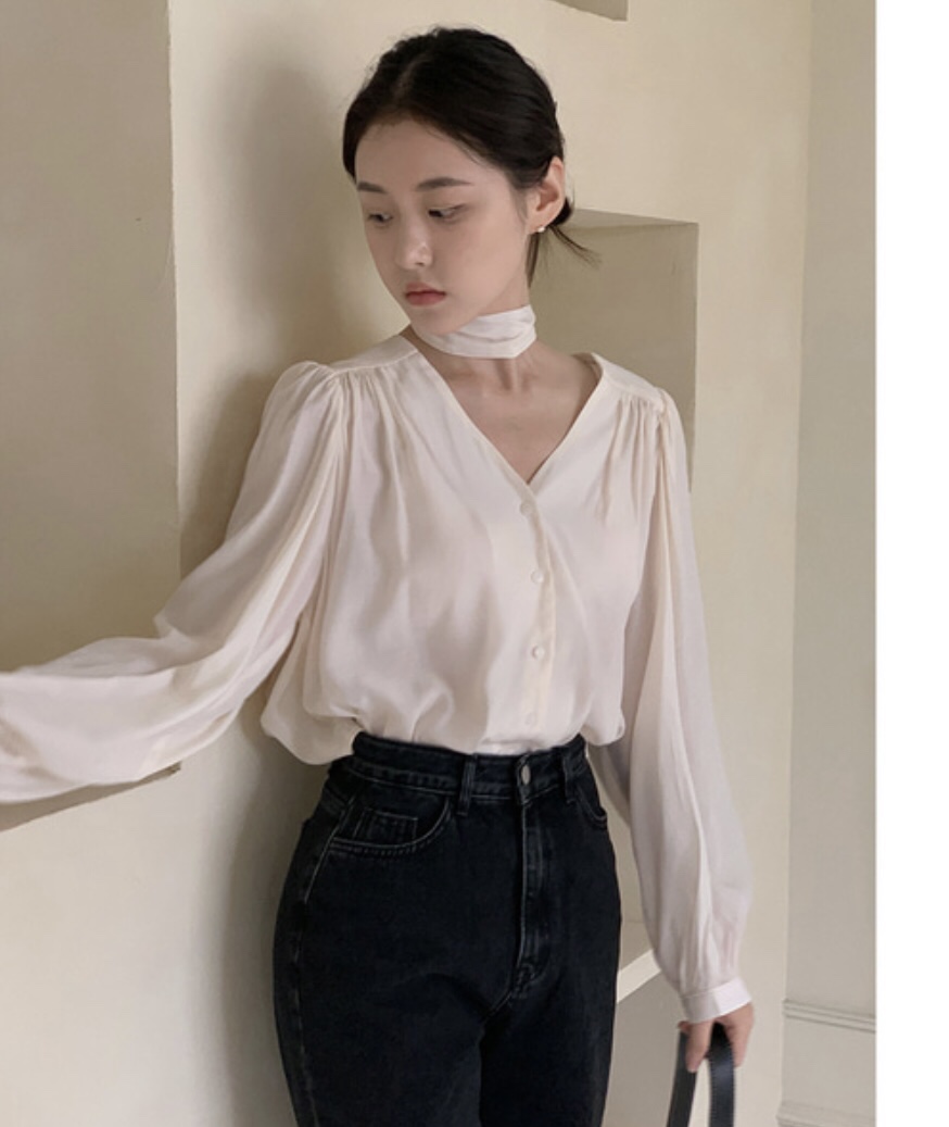 LETAILOR東大門㊣直郵女士新品25秋冬熱賣襯衫蕾絲衫含脖帶LETAILOR襯衫/蕾絲衫
