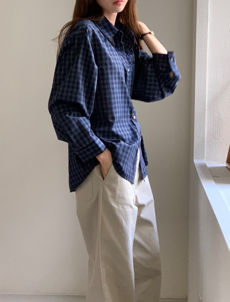 NOTICE韓國代購㊣女裝新品25秋冬休閑人氣襯衫蕾絲衫網眼格紋NOTICE襯衫/蕾絲衫
