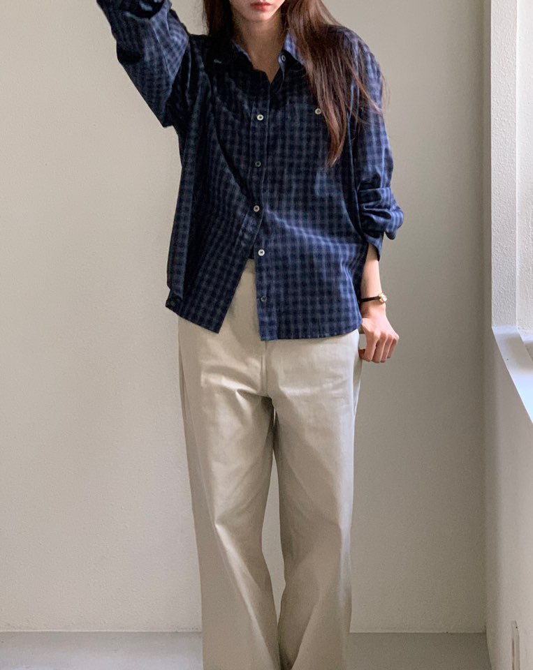 NOTICE韓國代購㊣女裝新品25秋冬休閑人氣襯衫蕾絲衫網眼格紋NOTICE襯衫/蕾絲衫