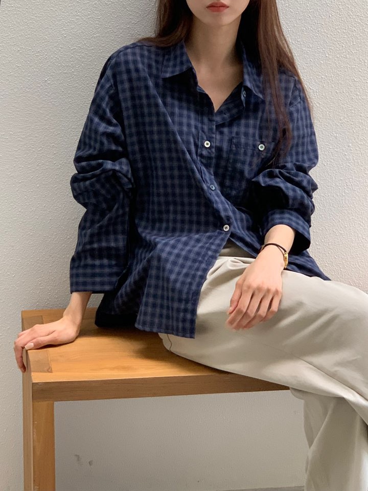 NOTICE韓國代購㊣女裝新品25秋冬休閑人氣襯衫蕾絲衫網眼格紋NOTICE襯衫/蕾絲衫