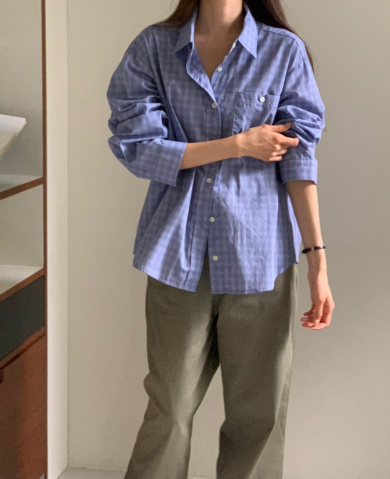 NOTICE韓國代購㊣女裝新品25秋冬休閑人氣襯衫蕾絲衫網眼格紋NOTICE襯衫/蕾絲衫