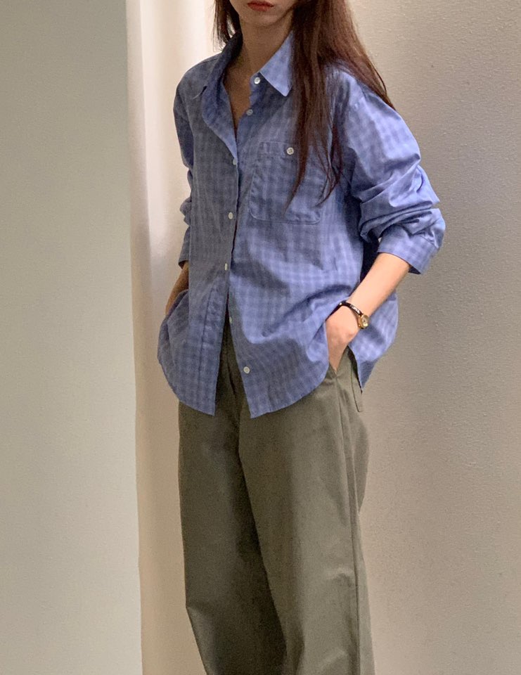 NOTICE韓國代購㊣女裝新品25秋冬休閑人氣襯衫蕾絲衫網眼格紋NOTICE襯衫/蕾絲衫