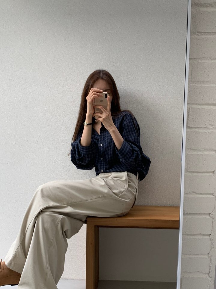 NOTICE韓國代購㊣女裝新品25秋冬休閑人氣襯衫蕾絲衫網眼格紋NOTICE襯衫/蕾絲衫