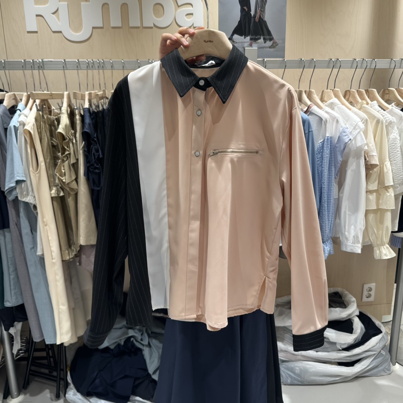 RUMBA東大門㊣直郵女裝新品推薦休閑人氣時尚襯衫蕾絲衫拉鏈RUMBA襯衫/蕾絲衫圖色1