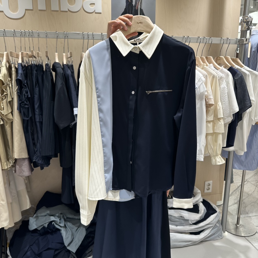 RUMBA東大門㊣直郵女裝新品推薦休閑人氣時尚襯衫蕾絲衫拉鏈RUMBA襯衫/蕾絲衫圖色2