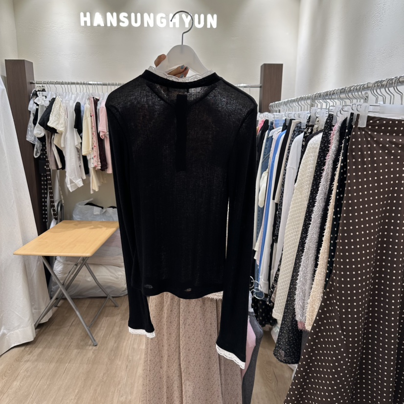 HANSUNGHYUN東大門㊣直郵女裝新款真品時尚推薦長袖T恤蕾絲HANSUNGHYUN長袖T恤