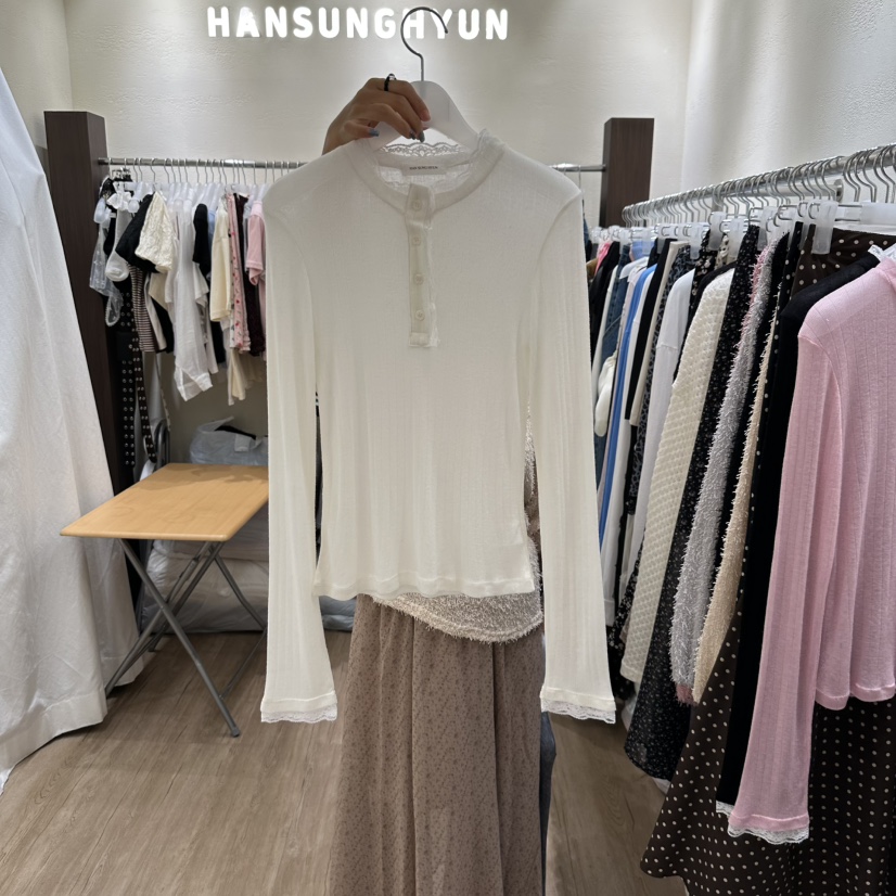 HANSUNGHYUN東大門㊣直郵女裝新款真品時尚推薦長袖T恤蕾絲HANSUNGHYUN長袖T恤圖色1