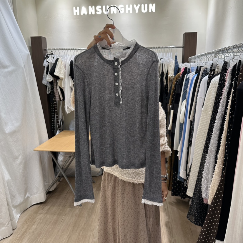 HANSUNGHYUN東大門㊣直郵女裝新款真品時尚推薦長袖T恤蕾絲HANSUNGHYUN長袖T恤圖色2