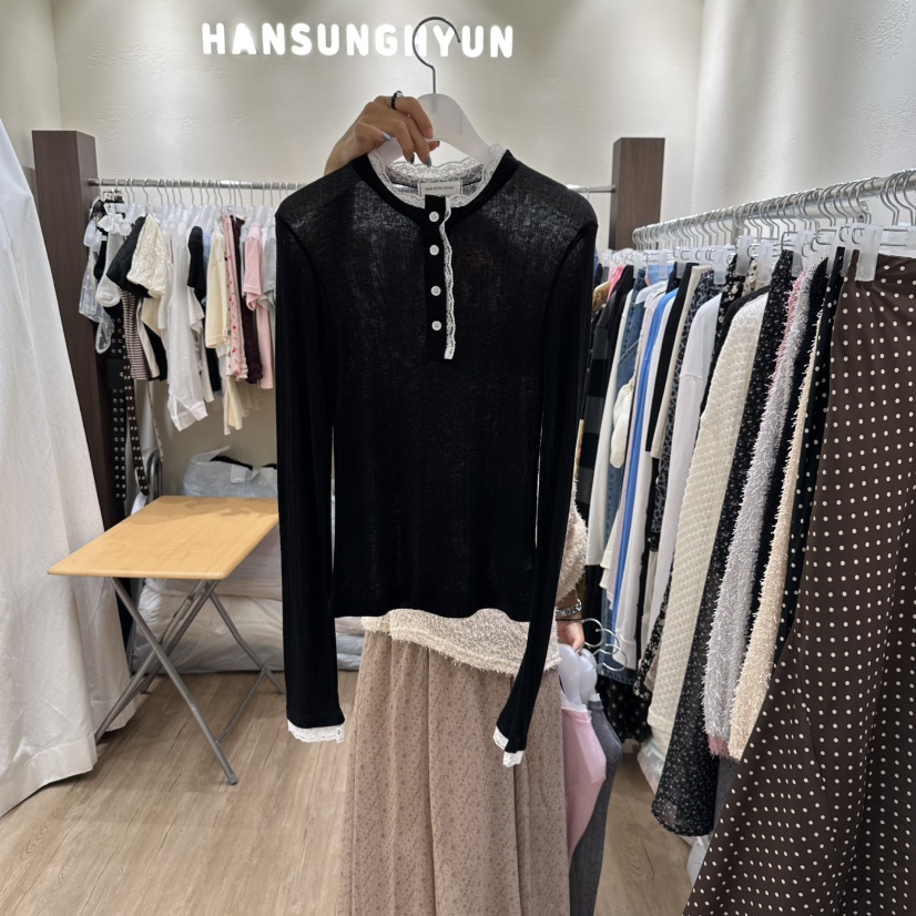 HANSUNGHYUN東大門㊣直郵女裝新款真品時尚推薦長袖T恤蕾絲HANSUNGHYUN長袖T恤圖色4