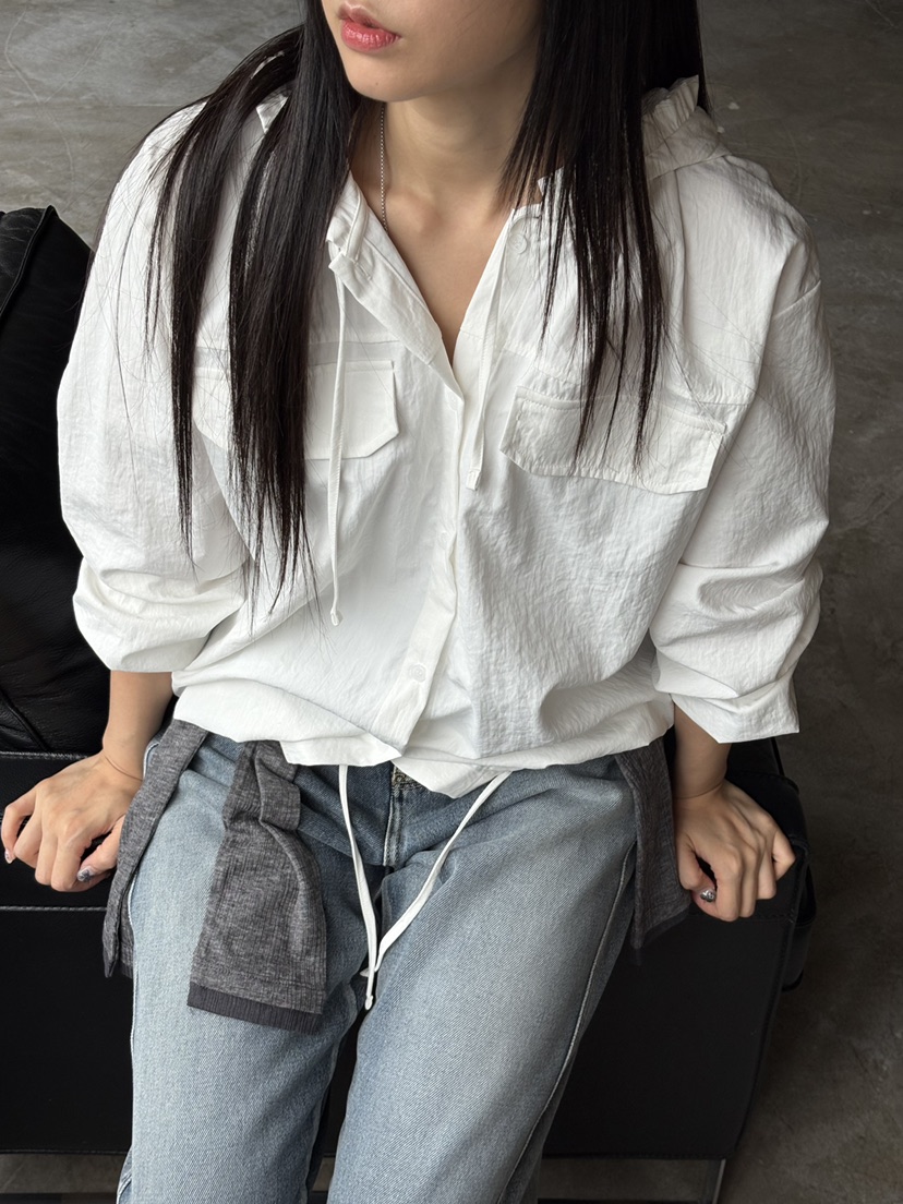Verbena東大門㊣直郵女裝新品推薦襯衫蕾絲衫荷葉邊口袋兜帽Verbena襯衫/蕾絲衫