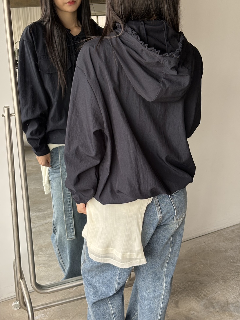 Verbena東大門㊣直郵女裝新品推薦襯衫蕾絲衫荷葉邊口袋兜帽Verbena襯衫/蕾絲衫