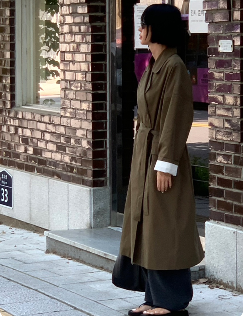 A Flan韓國直郵㊣女士新款真品人氣25秋冬熱賣長款風衣含腰帶AFN EDITION長款風衣