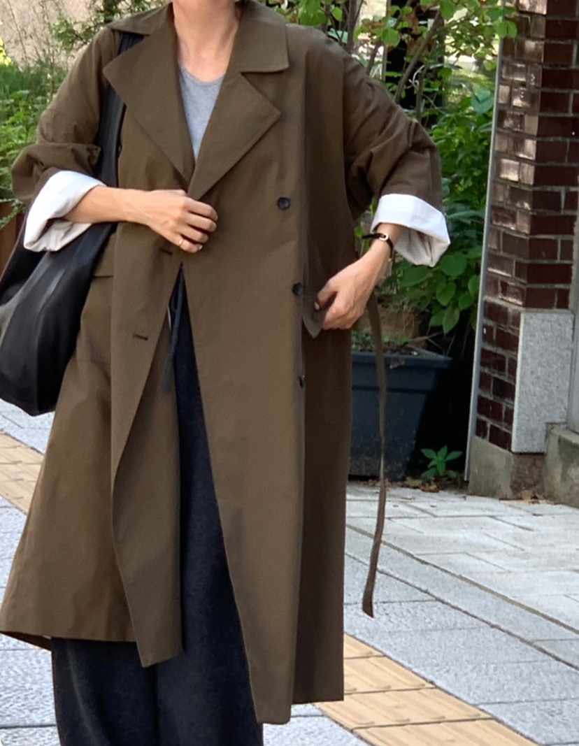 A Flan韓國直郵㊣女士新款真品人氣25秋冬熱賣長款風衣含腰帶AFN EDITION長款風衣
