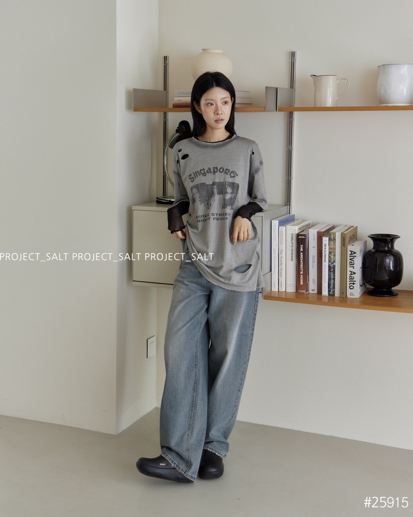 PROJECT SALT韓國代購㊣女裝新款休閑牛仔褲PROJECTSALT牛仔褲