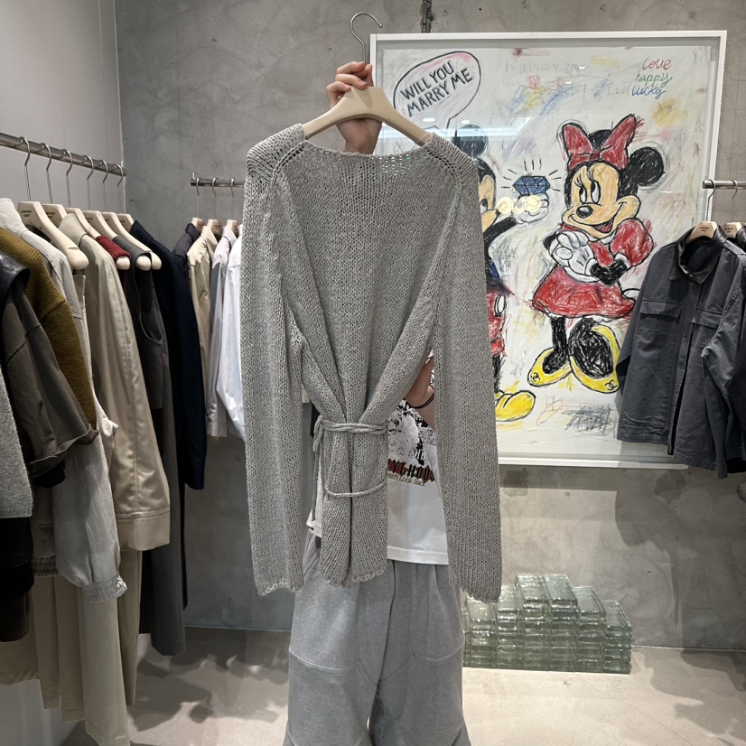 LAMAGIEPIE韓國直郵㊣女裝新品真品人氣職業時尚針織衫含腰繩LAMAGIE GREY針織衫