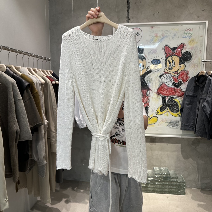 LAMAGIEPIE韓國直郵㊣女裝新品真品人氣職業時尚針織衫含腰繩LAMAGIE GREY針織衫圖色1
