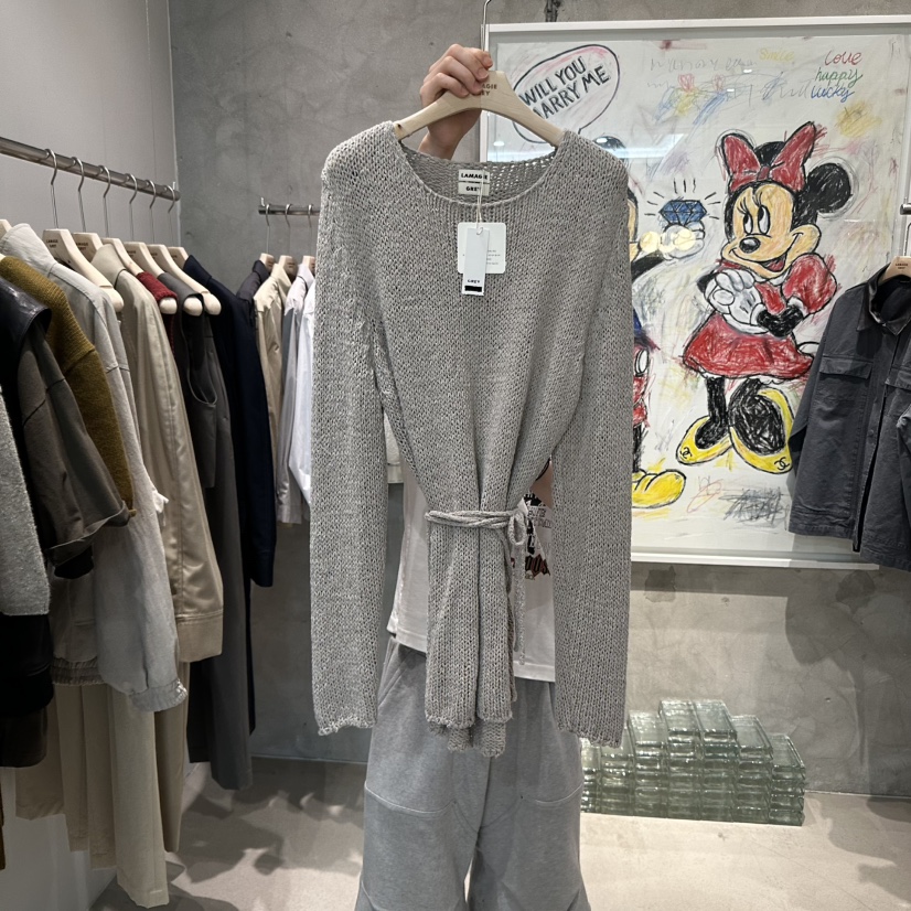 LAMAGIEPIE韓國直郵㊣女裝新品真品人氣職業時尚針織衫含腰繩LAMAGIE GREY針織衫圖色2