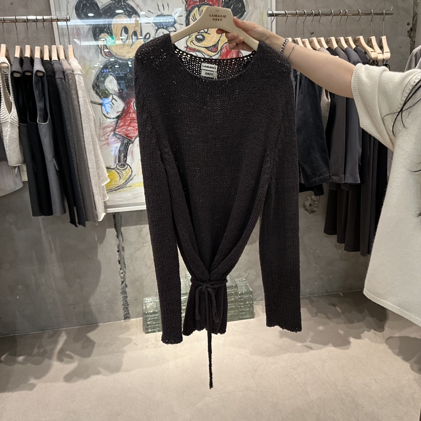 LAMAGIEPIE韓國直郵㊣女裝新品真品人氣職業時尚針織衫含腰繩LAMAGIE GREY針織衫圖色3棕色