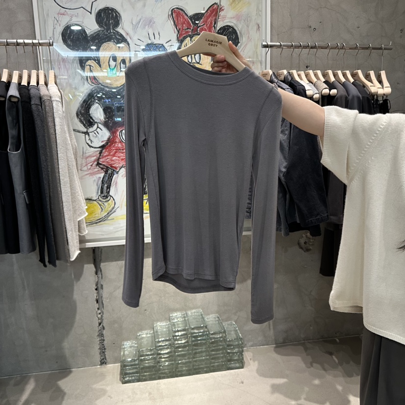 LAMAGIEPIE韓國直郵㊣女裝新品真品熱賣25秋冬人氣時尚長袖T恤LAMAGIE GREY長袖T恤圖色2