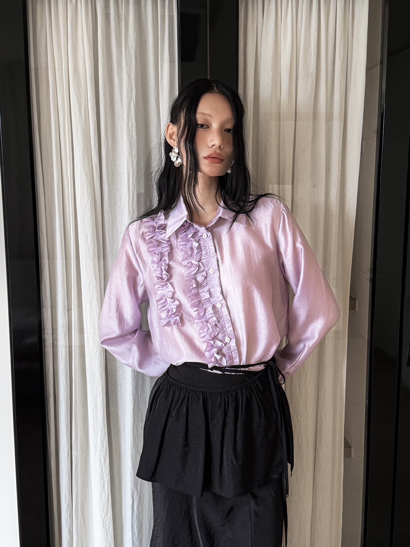 FOUNDATION韓國代購㊣女裝新品推薦人氣真品襯衫蕾絲衫褶皺FOUNDATION襯衫/蕾絲衫圖色3