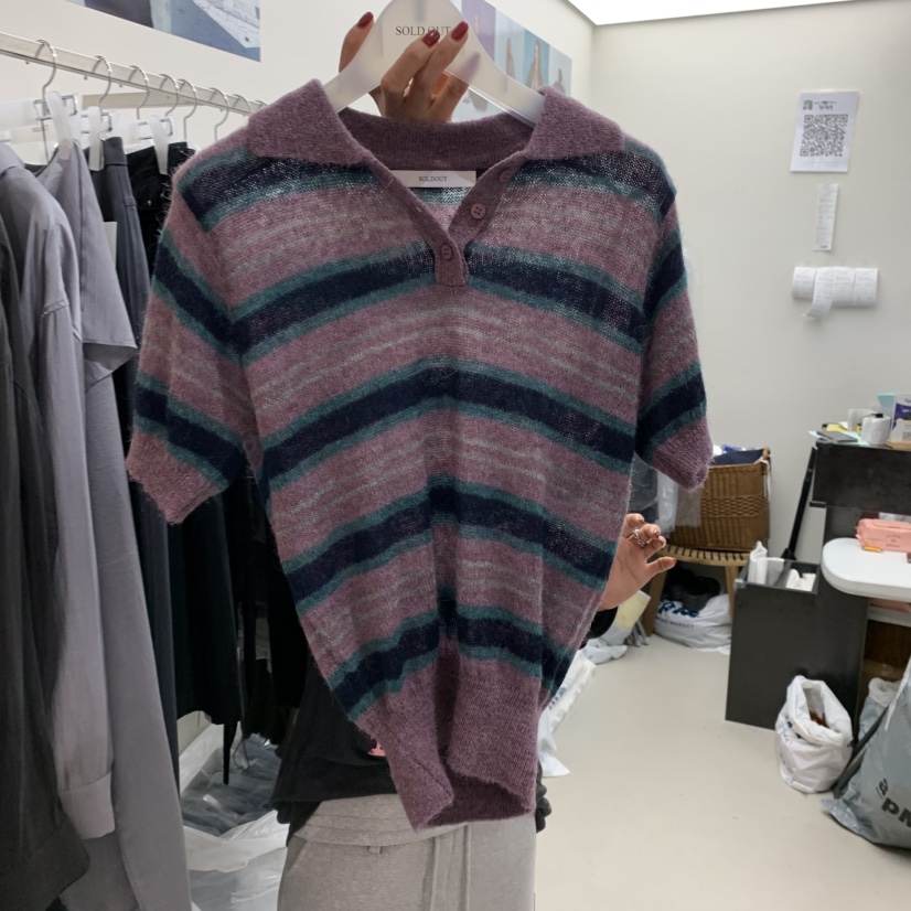 SOLD OUT東大門㊣實拍女士新品時尚熱賣25秋冬真品針織衫條紋SOLD OUT針織衫圖色2