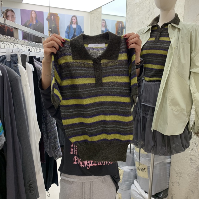 SOLD OUT東大門㊣實拍女士新品時尚熱賣25秋冬真品針織衫條紋SOLD OUT針織衫圖色3