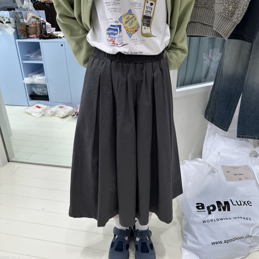OURMOMENT韓國代購㊣女士新品人氣真品25秋冬時尚休閑長裙褶皺OURMOMENT長裙圖色2