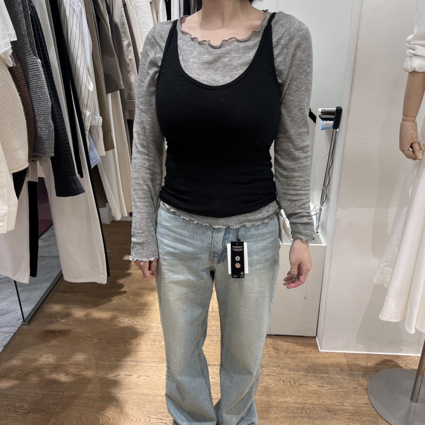 VERVEINE韓國代購㊣女裝新款真品長袖T恤不含吊帶荷葉邊蝴蝶結VERVEINE長袖T恤圖色2