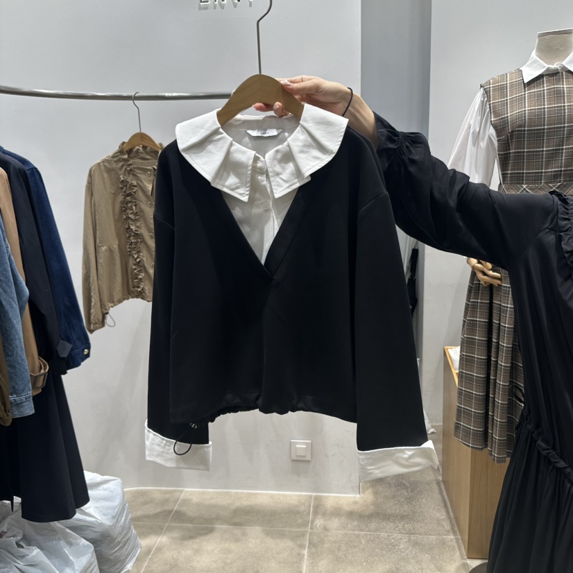 ENVY韓國直郵㊣女裝新款推薦25秋冬時尚休閑襯衫蕾絲衫假兩件ENVY襯衫/蕾絲衫圖色1