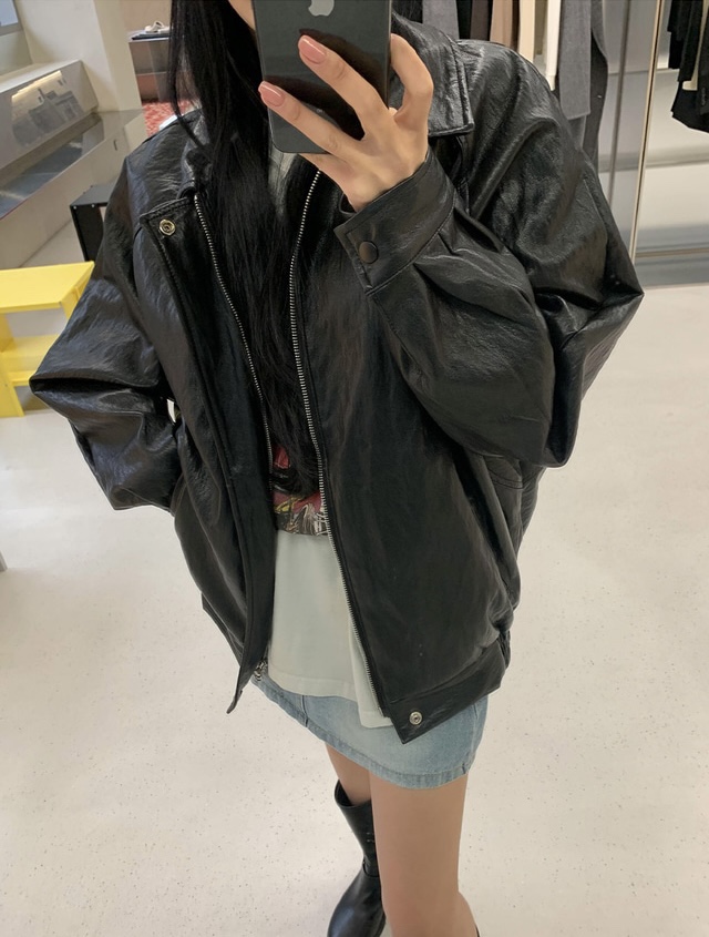 FRILL-T韓國代購㊣女裝新品職業熱賣推薦休閑25秋冬真品皮衣FRILL-T皮衣